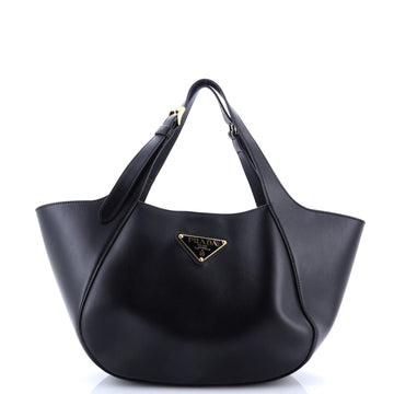 Prada Triangle Logo Buckle Handle Tote City Calfskin Small
