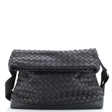Bottega Veneta Classic Fold Over Messenger Bag Intrecciato Leather Large
