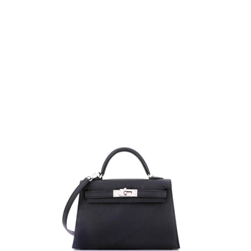 Hermes Kelly Mini II Bag Black Epsom with Palladium Hardware 20