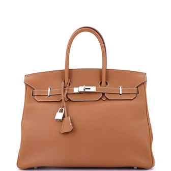 Hermes Birkin Handbag Brown Swift with Palladium Hardware 35