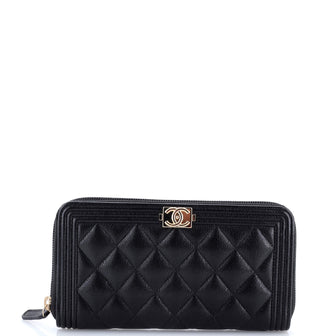 Chanel Boy Zip Around Wallet Quilted Caviar Long