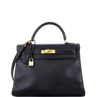 Hermes Kelly Handbag Black Gulliver with Gold Hardware 32