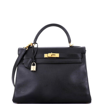 Hermes Kelly Handbag Black Gulliver with Gold Hardware 32