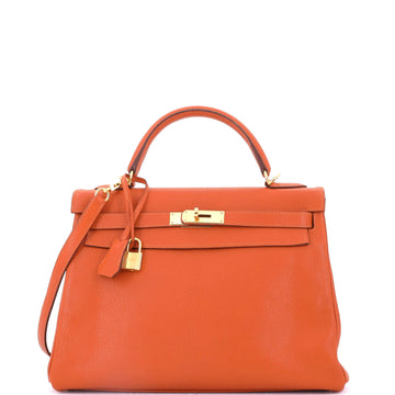 Hermes Kelly Handbag Orange Chevre de Coromandel with Gold Hardware 32