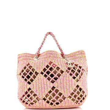 Chanel Braided Effect Chain Shopping Tote Raffia Small