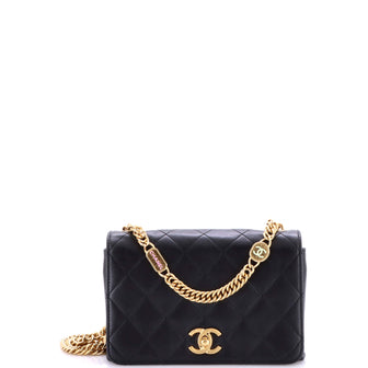 Chanel Logo Enamel Full Flap Bag Quilted Lambskin Mini