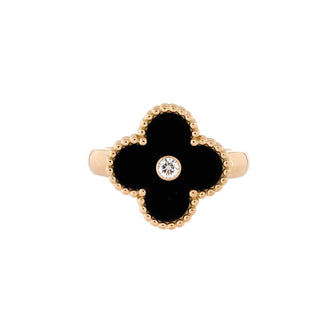 Van Cleef & Arpels Vintage Alhambra Ring 18K Yellow Gold with Onyx and Diamond