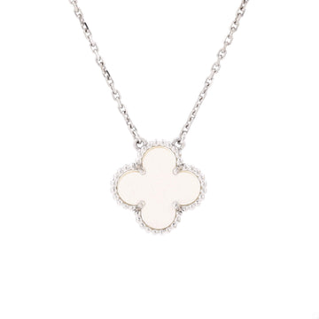 Van Cleef & Arpels Vintage Alhambra Pendant Necklace 18K White Gold and Mother of Pearl