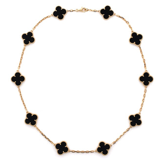 Van Cleef & Arpels Vintage Alhambra 10 Motifs Necklace 18K Yellow Gold and Onyx