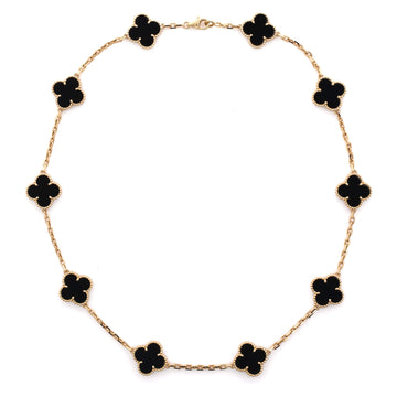 Van Cleef & Arpels Vintage Alhambra 10 Motifs Necklace 18K Yellow Gold and Onyx