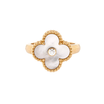 Van Cleef & Arpels Vintage Alhambra Ring 18K Yellow Gold with Mother of Pearl and Diamond