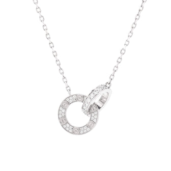 Cartier Love Interlocking Pave Necklace 18K White Gold and Diamonds