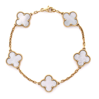 Van Cleef & Arpels Vintage Alhambra 5 Motifs Bracelet 18K Yellow Gold and Mother of Pearl