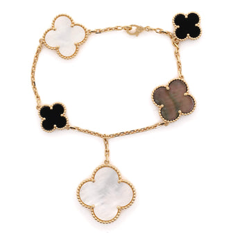Van Cleef & Arpels Magic Alhambra 5 Motifs Bracelet 18K Yellow Gold with Mother of Pearl and Onyx