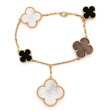 Van Cleef & Arpels Magic Alhambra 5 Motifs Bracelet 18K Yellow Gold with Mother of Pearl and Onyx