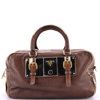 Prada Lock Plate Zippers Satchel Glace Calf Large