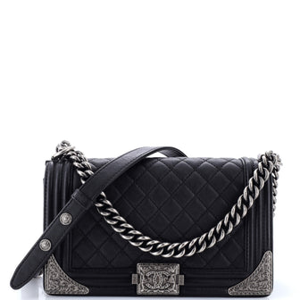Chanel Paris-Dallas Boy Flap Bag Quilted Calfskin with Metal Adornments Old Medium
