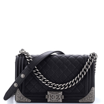 Chanel Paris-Dallas Boy Flap Bag Quilted Calfskin with Metal Adornments Old Medium