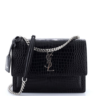 Saint Laurent Sunset Crossbody Bag Crocodile Embossed Leather Medium