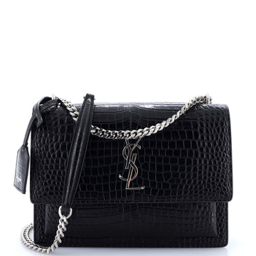 Saint Laurent Sunset Crossbody Bag Crocodile Embossed Leather Medium