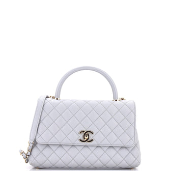 Chanel Coco Top Handle Bag Quilted Caviar with Lizard Embossed Handle Small
