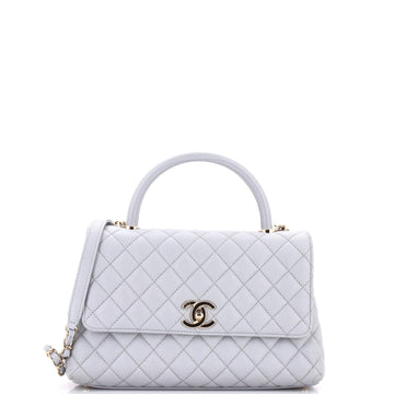 Chanel Coco Top Handle Bag Quilted Caviar with Lizard Embossed Handle Small