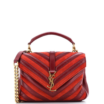 Saint Laurent Classic Monogram College Bag Matelasse Chevron Leather and Suede Medium