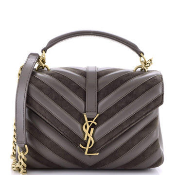 Saint Laurent Classic Monogram College Bag Matelasse Chevron Leather and Suede Medium