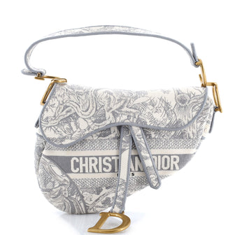 Christian Dior Saddle Handbag Logo Embroidered Oblique Canvas Medium