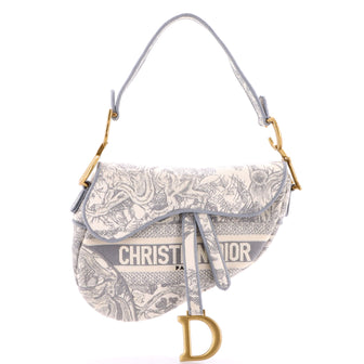 Christian Dior Saddle Handbag Logo Embroidered Oblique Canvas Medium