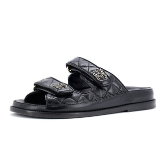 Chanel Women's Velcro Open Back Dad Sandals Quilted Leather
