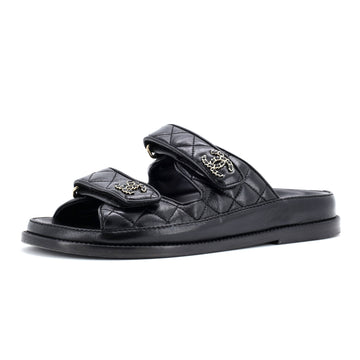 Chanel Women's Velcro Open Back Dad Sandals Quilted Leather