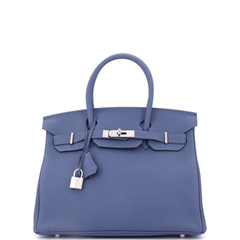 Hermes Birkin Handbag Blue Togo with Palladium Hardware 30