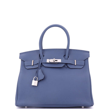 Hermes Birkin Handbag Blue Togo with Palladium Hardware 30