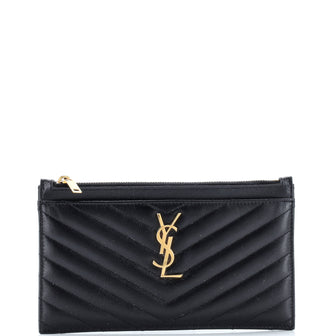 Saint Laurent Classic Monogram Zip Bill Pouch Matelasse Chevron Leather Medium