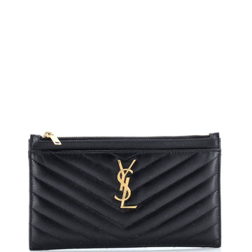 Saint Laurent Classic Monogram Zip Bill Pouch Matelasse Chevron Leather Medium