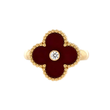 Van Cleef & Arpels Vintage Alhambra Ring 18K Yellow Gold with Carnelian and Diamond