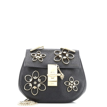 Chloe Drew Crossbody Bag Crystal Flower Embellished Leather Nano