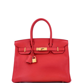 Hermes Birkin Handbag Red Togo with Gold Hardware 30