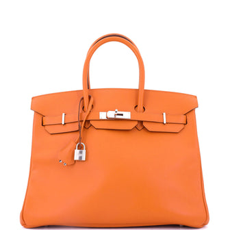 Hermes Birkin Handbag Orange Epsom with Palladium Hardware 35