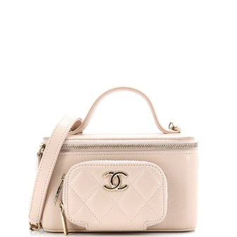 Chanel Business Affinity Top Handle Vanity Case with Chain Quilted Caviar Small