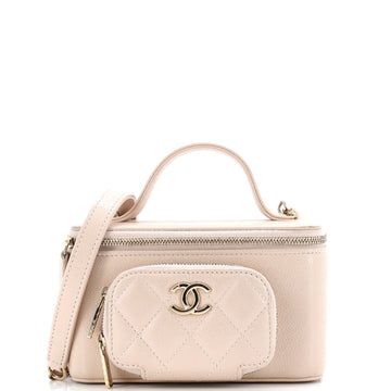 Chanel Business Affinity Top Handle Vanity Case with Chain Quilted Caviar Small