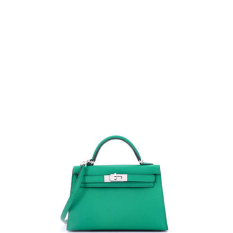 Hermes Kelly Mini II Bag Green Epsom with Palladium Hardware 20