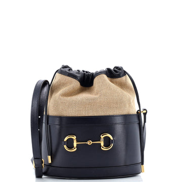 Gucci Horsebit 1955 Bucket Crossbody Bag Leather and Canvas Small
