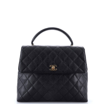 Chanel Vintage Classic Top Handle Flap Bag Quilted Caviar Jumbo