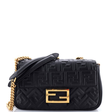 Fendi Midi Baguette Chain Bag Zucca Embossed Leather Medium