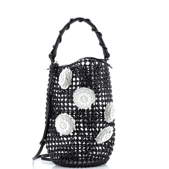 Loewe Flower Mesh Bucket Bag Woven Leather with Applique