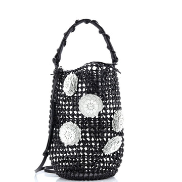 Loewe Flower Mesh Bucket Bag Woven Leather with Applique