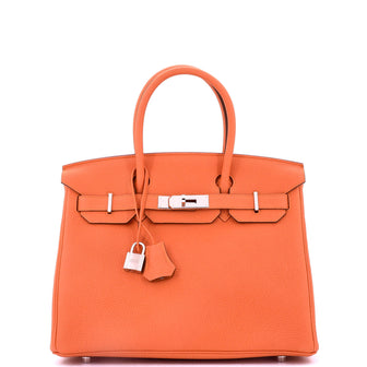 Hermes Birkin Handbag Orange Togo with Palladium Hardware 30
