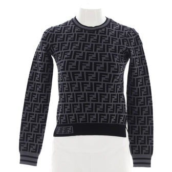 Fendi Women's Long Sleeve Crewneck Sweater Zucca Viscose Blend